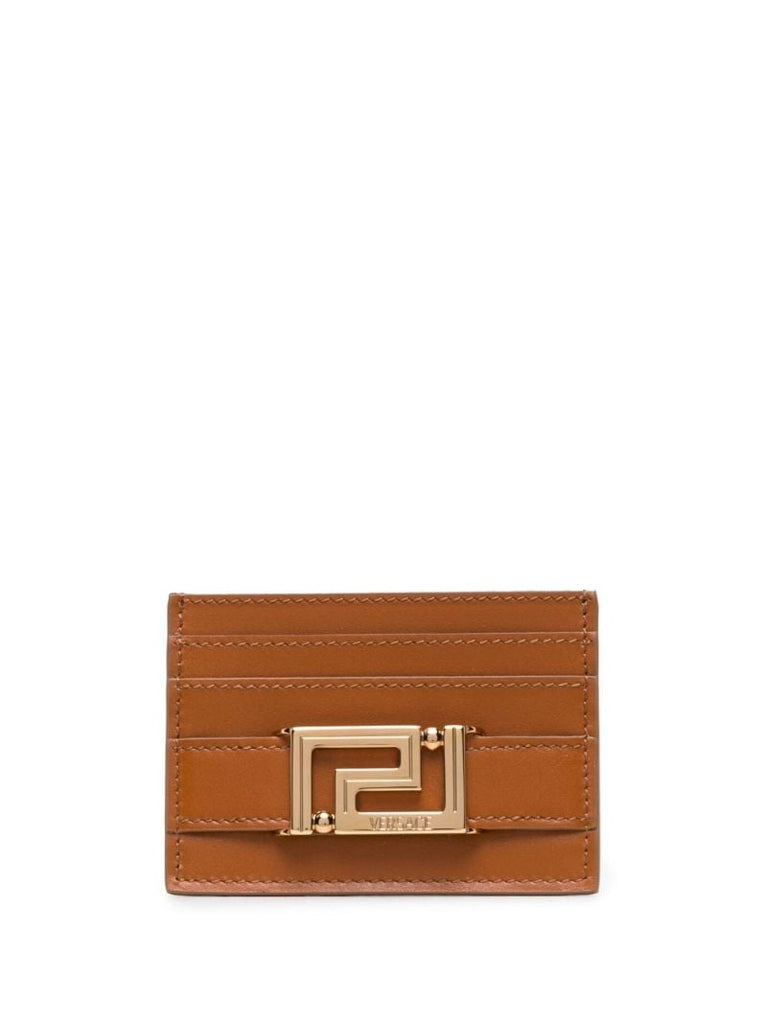 Brown Greca Goddess Leather Cardholder