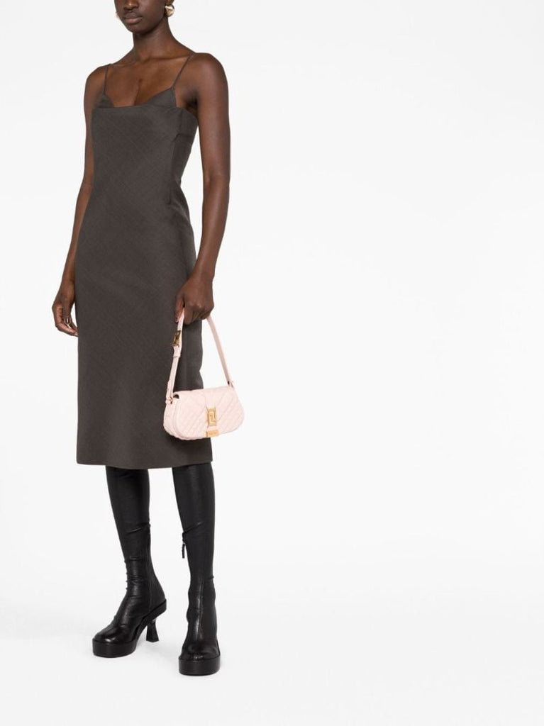 Pink Greca Goddess Leather Shoulder Bag