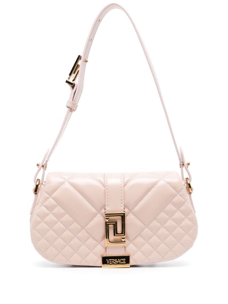 Pink Greca Goddess Leather Shoulder Bag