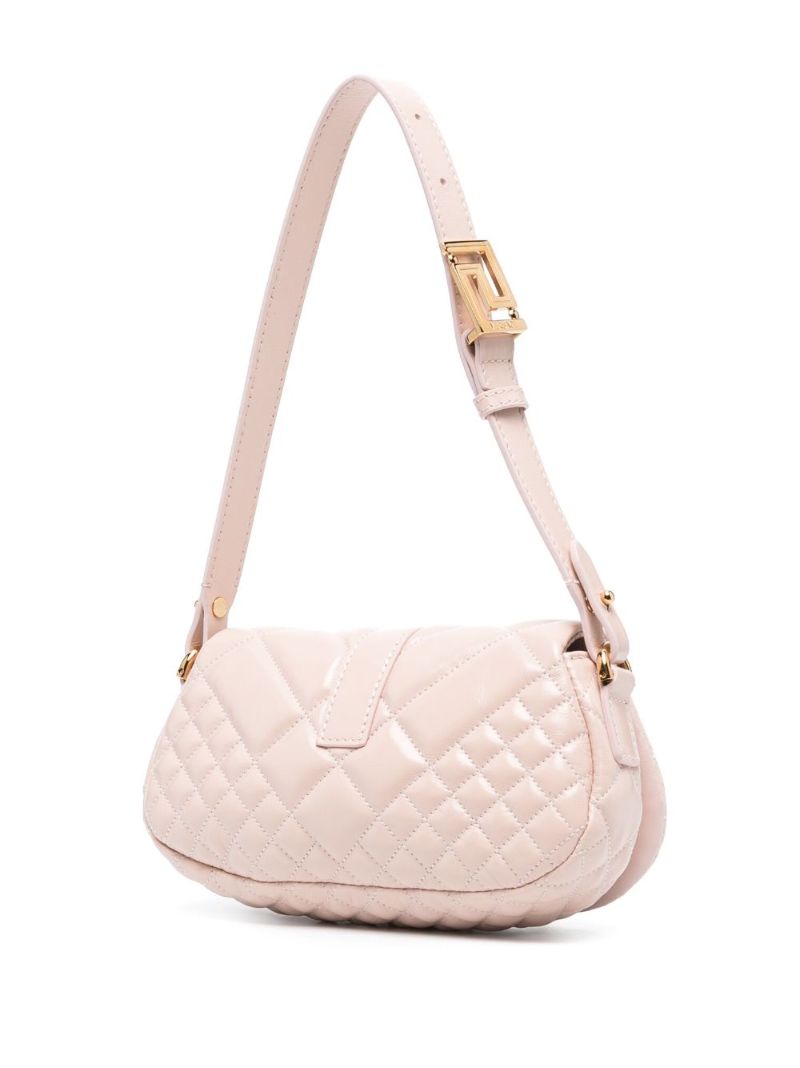 Pink Greca Goddess Leather Shoulder Bag