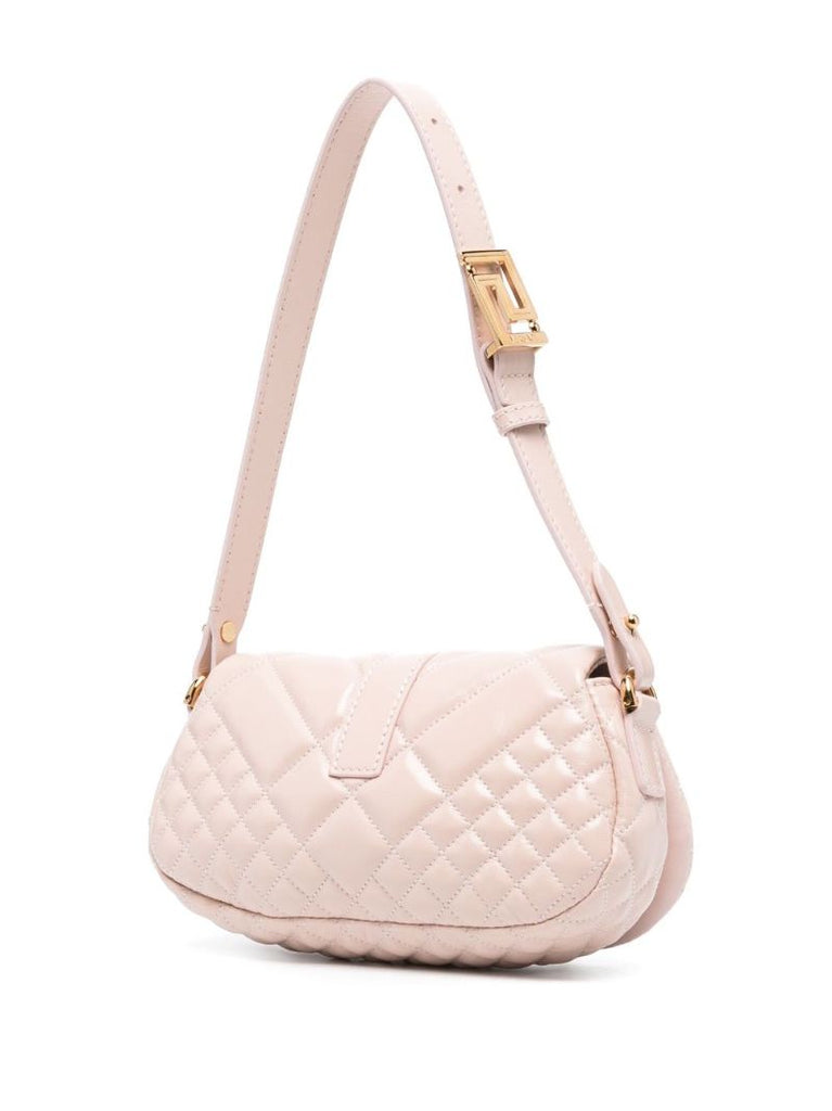 Pink Greca Goddess Leather Shoulder Bag