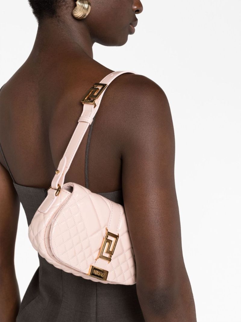 Pink Greca Goddess Leather Shoulder Bag