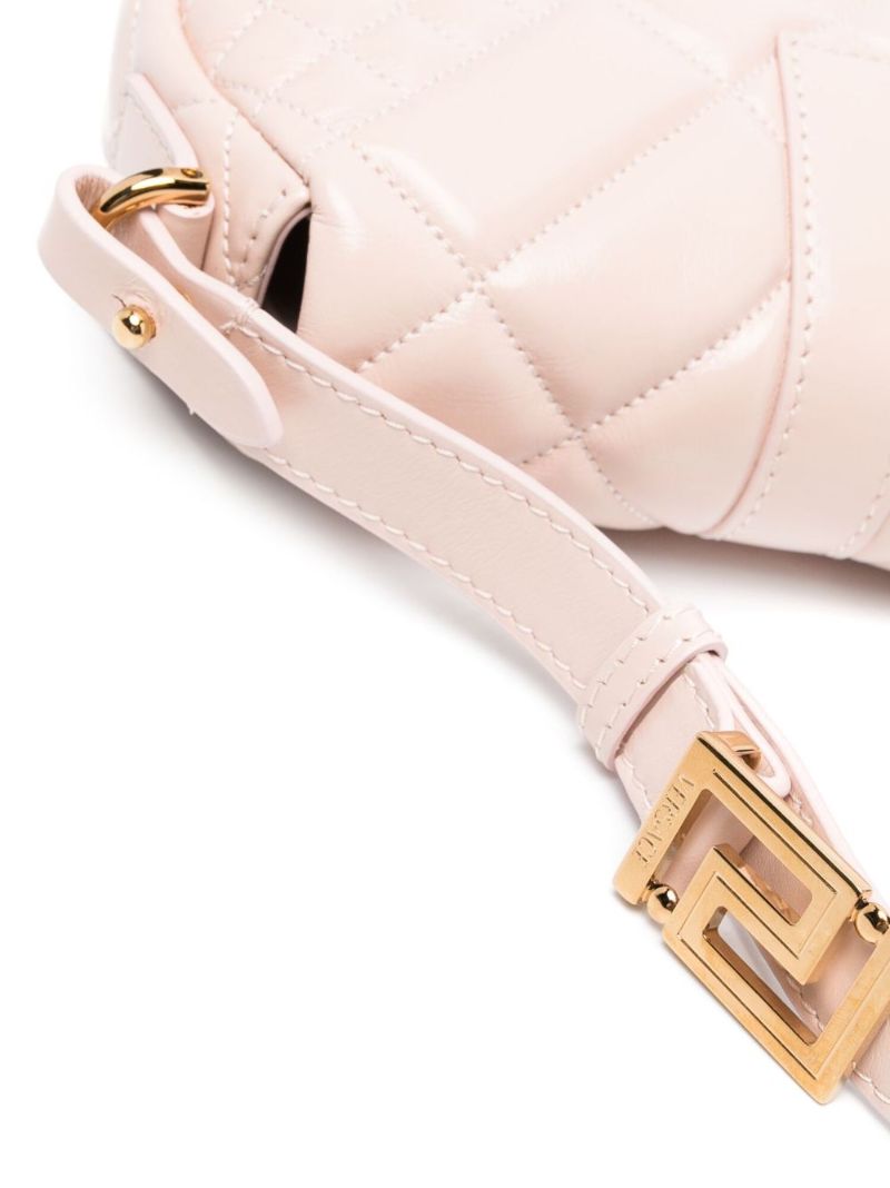 Pink Greca Goddess Leather Shoulder Bag