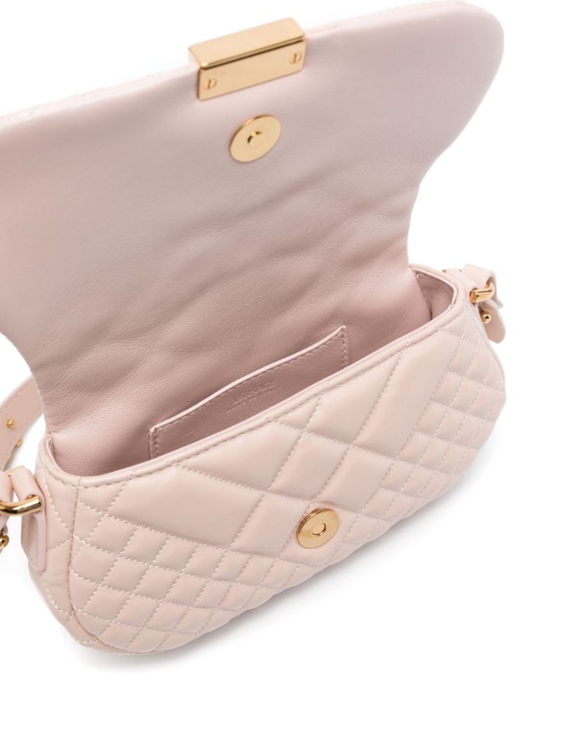 Pink Greca Goddess Leather Shoulder Bag