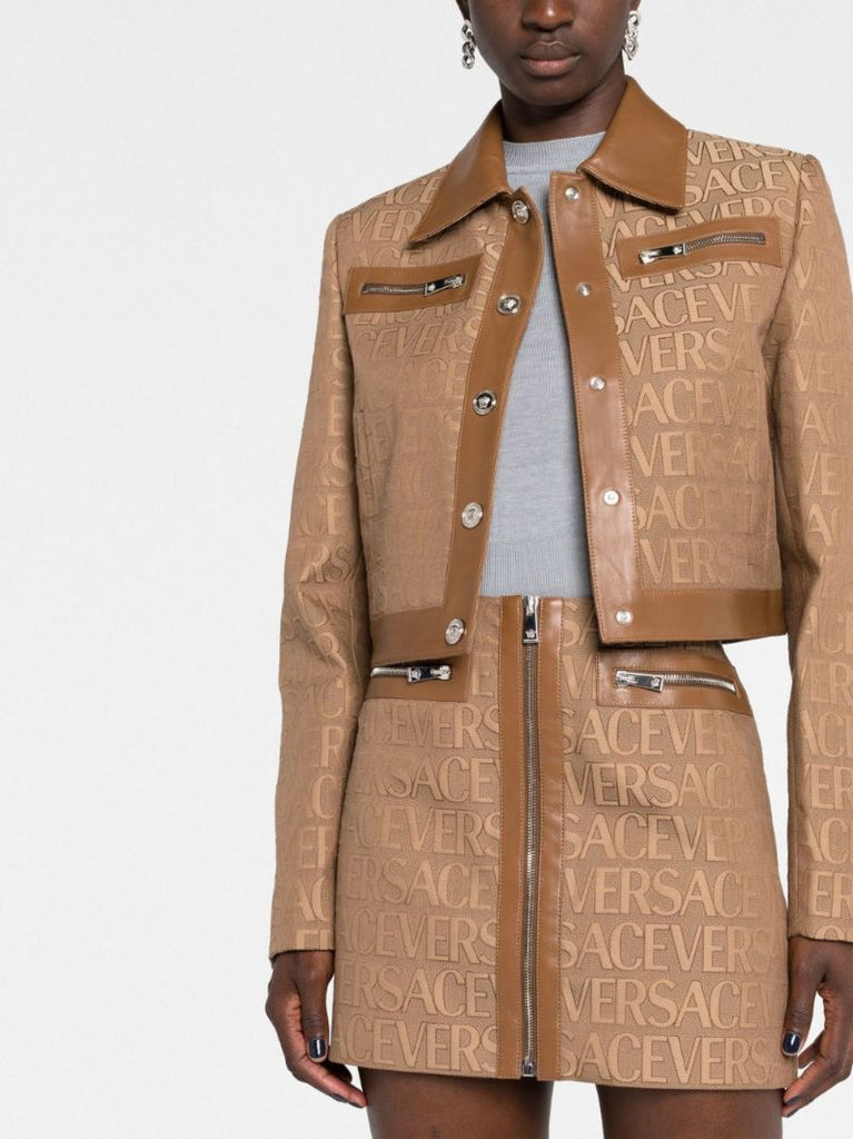Brown Allover Zip-up Mini Skirt