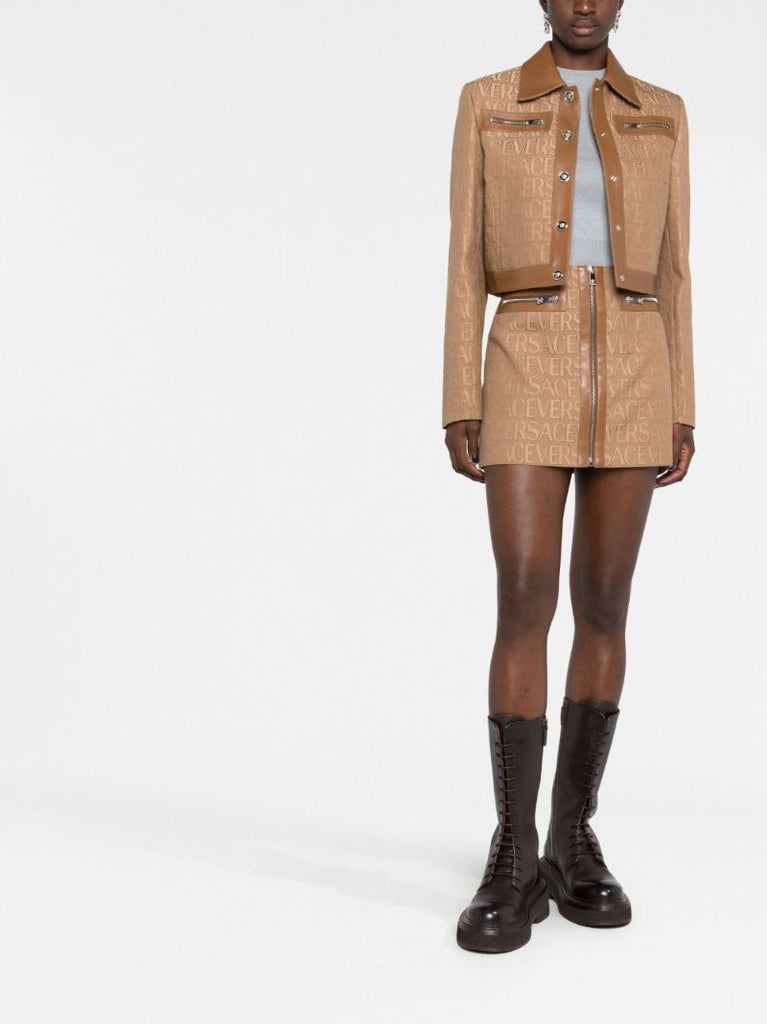 Brown Allover Zip-up Mini Skirt
