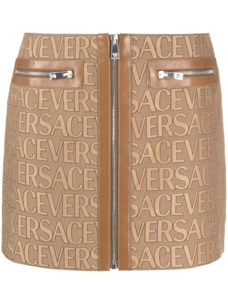 Brown Allover Zip-up Mini Skirt