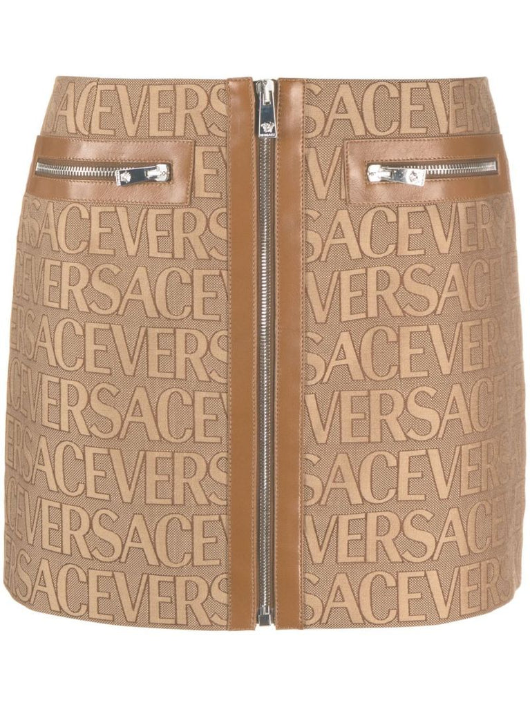 Brown Allover Zip-up Mini Skirt