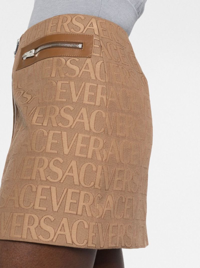Brown Allover Zip-up Mini Skirt