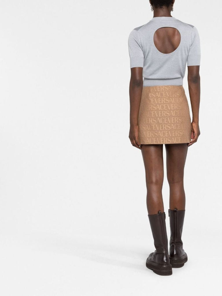 Brown Allover Zip-up Mini Skirt