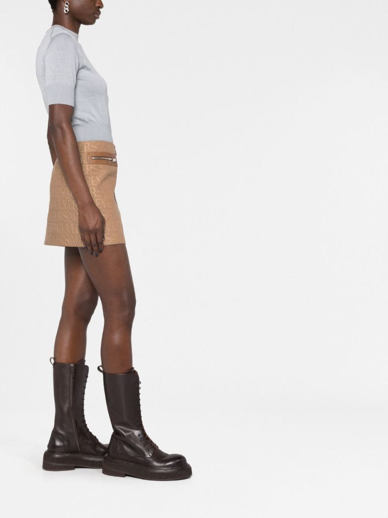 Brown Allover Zip-up Mini Skirt