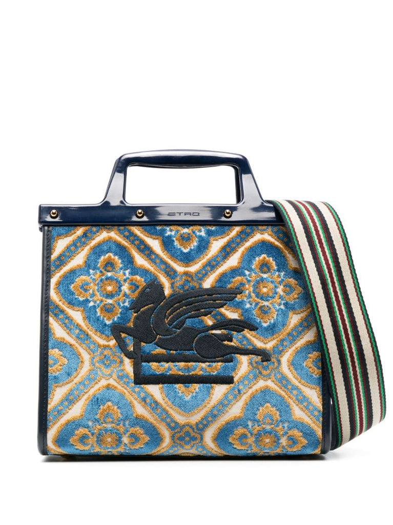 Blue Love Trotter Small Jacquard Tote Bag