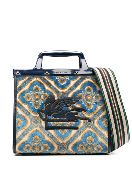 Blue Love Trotter Small Jacquard Tote Bag