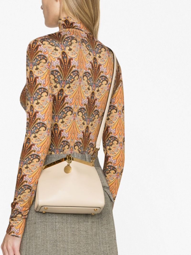 Beige Small Vela Leather Shoulder Bag
