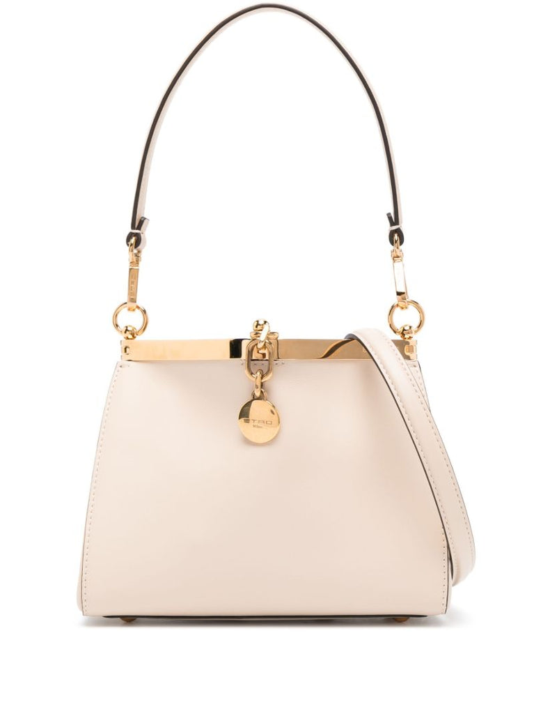 Beige Small Vela Leather Shoulder Bag