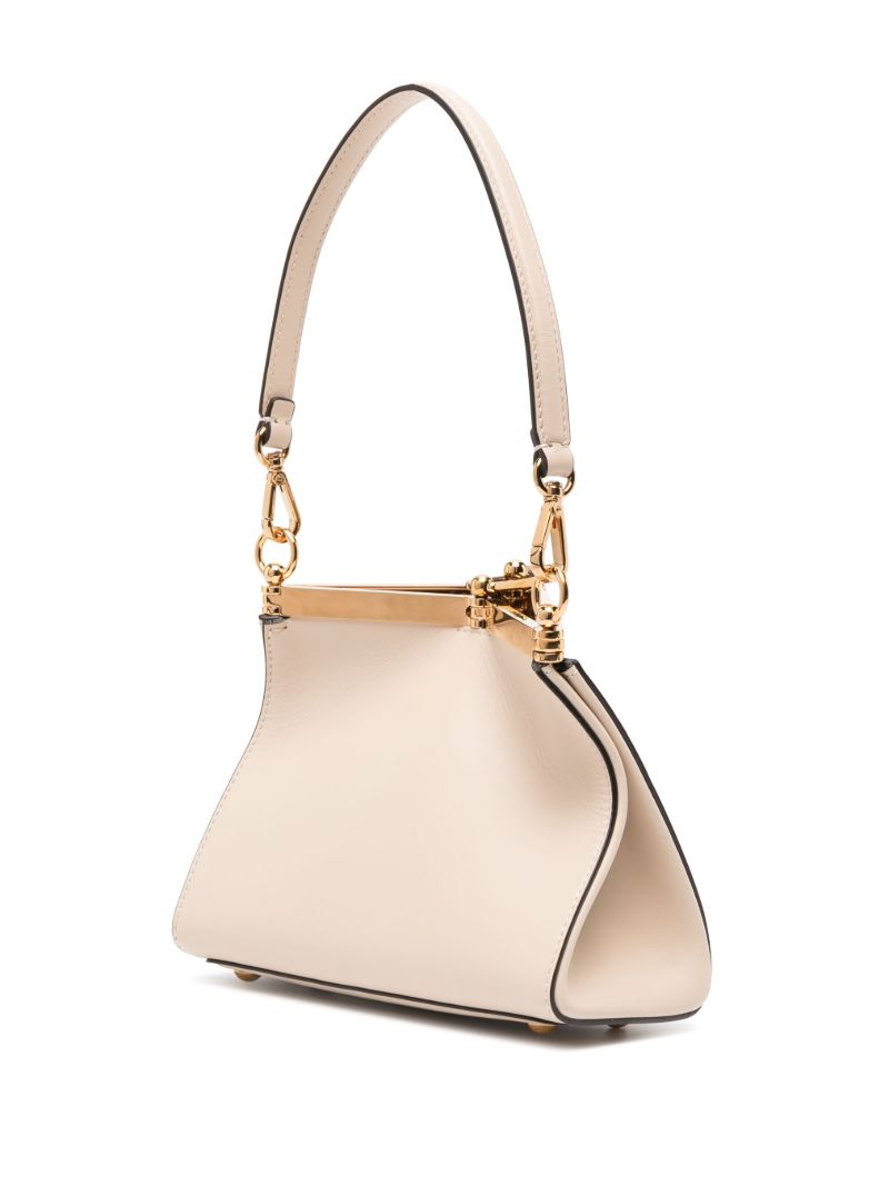 Beige Small Vela Leather Shoulder Bag