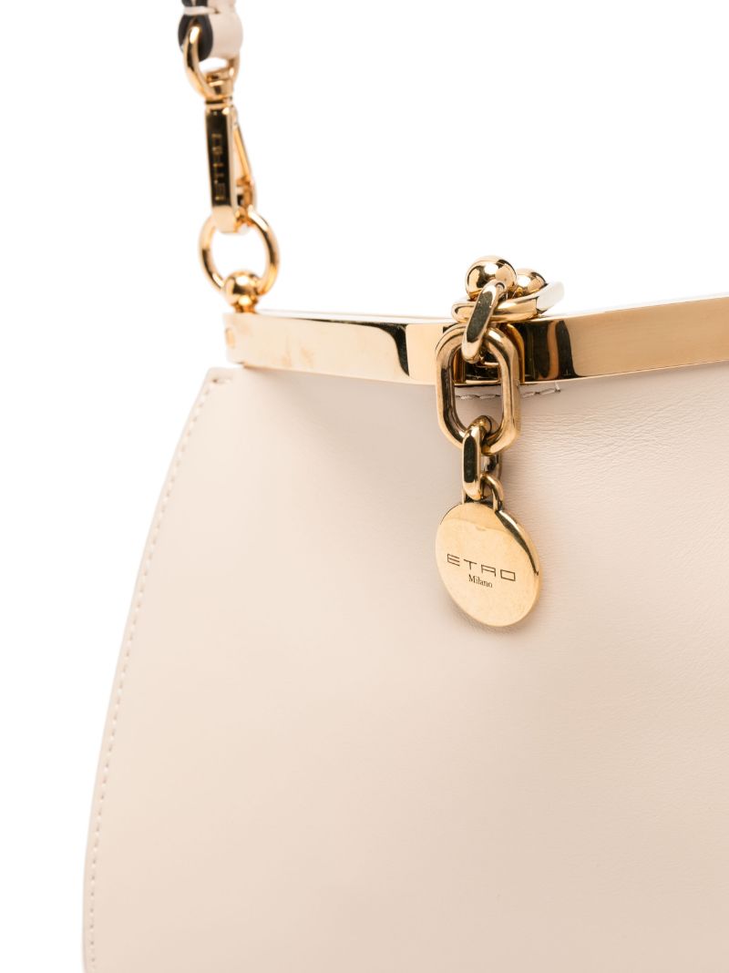 Beige Small Vela Leather Shoulder Bag