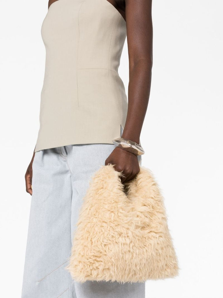Neutral Japanese Faux Fur Mini Tote Bag