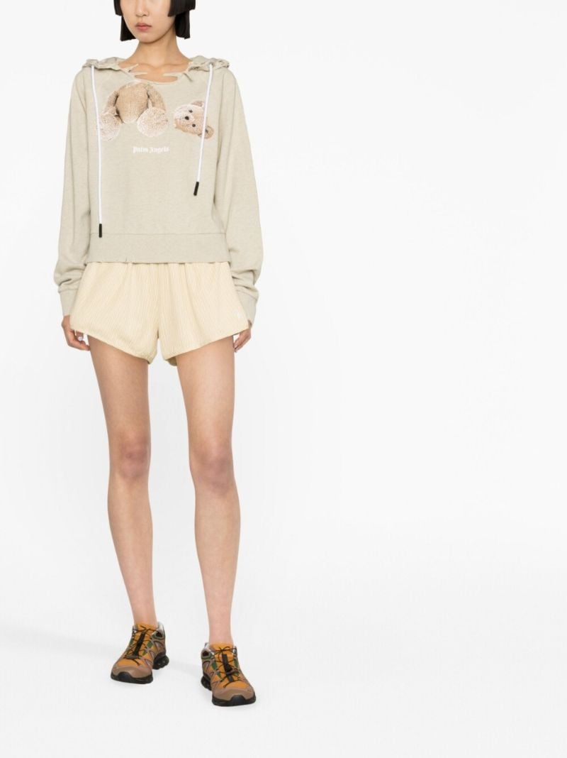 Neutral Bear Print Distressed Hoodie