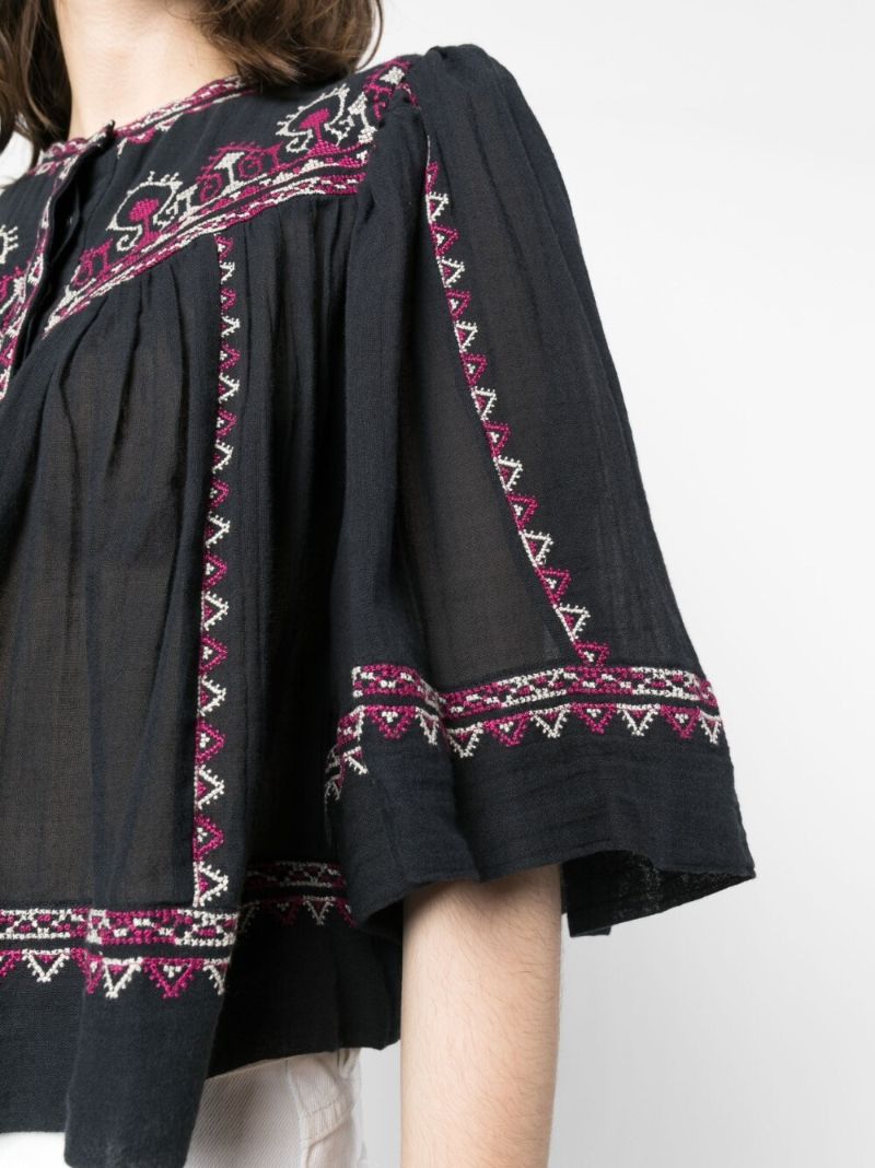 Black Paisley Embroidered Cotton Blouse