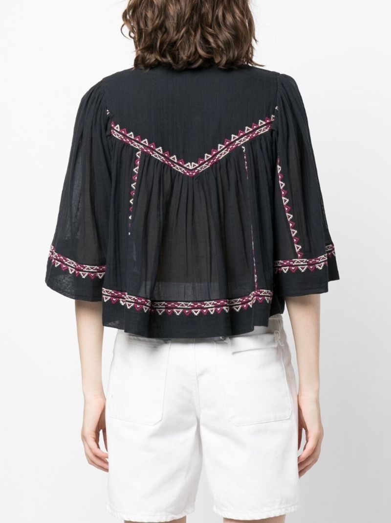 Black Paisley Embroidered Cotton Blouse