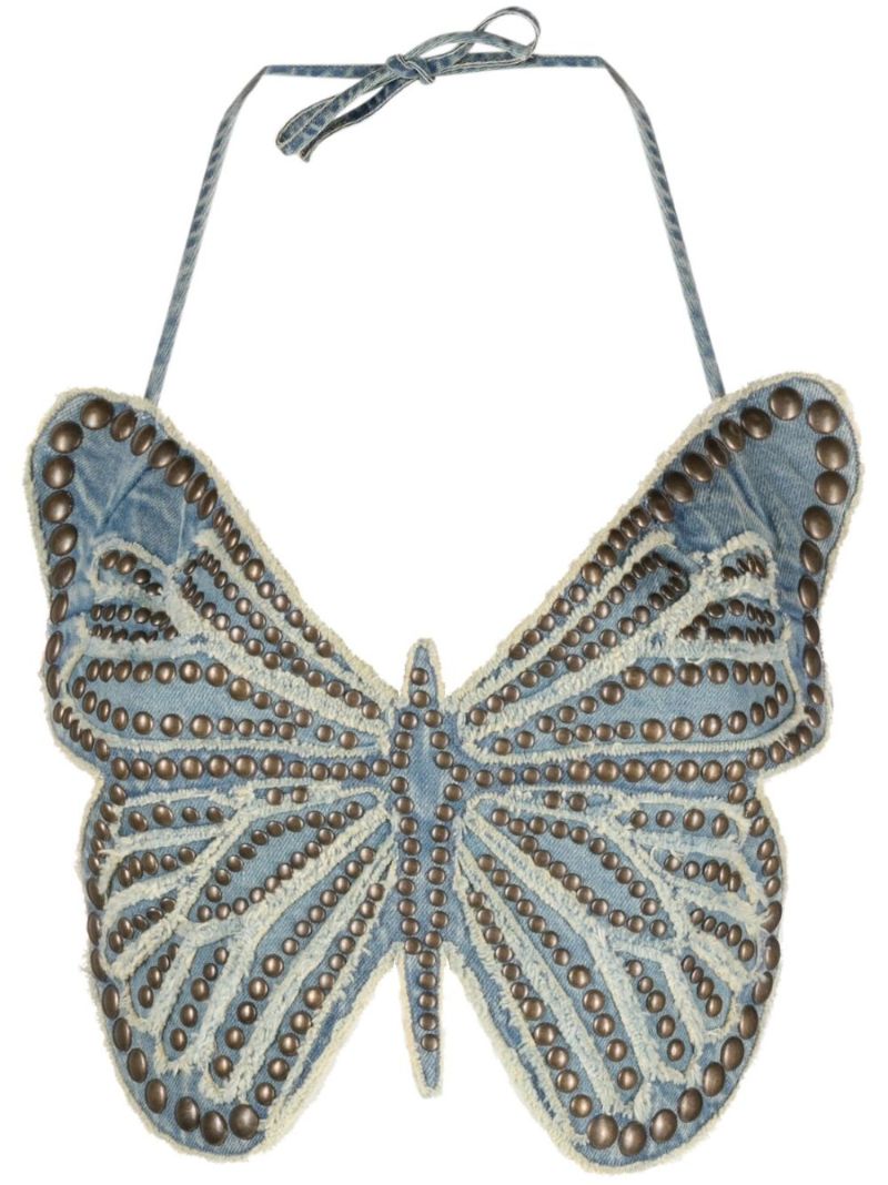 Blue Butterfly Studded Crop Top
