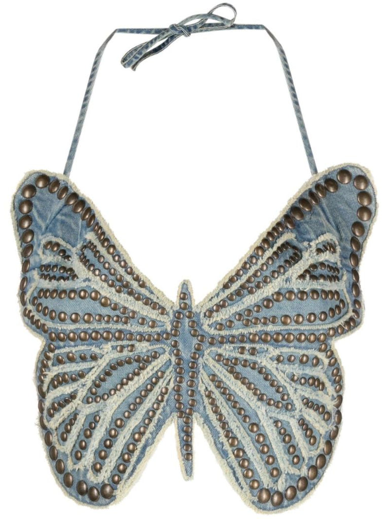 Blue Butterfly Studded Crop Top