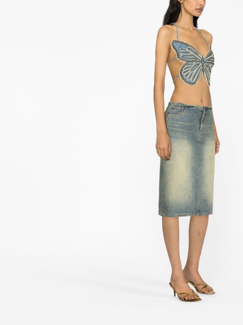 Blue Butterfly Studded Crop Top