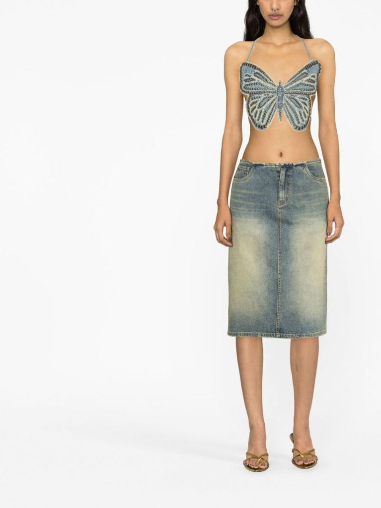 Blue Butterfly Studded Crop Top