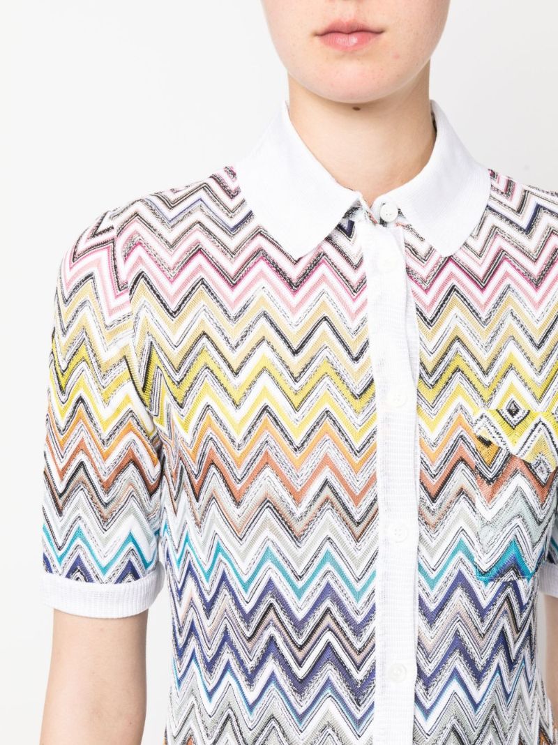 White Zigzag Knitted Short Sleeve Shirt