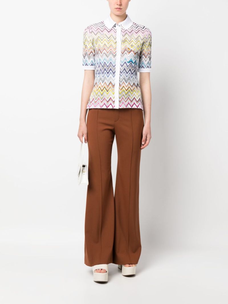White Zigzag Knitted Short Sleeve Shirt