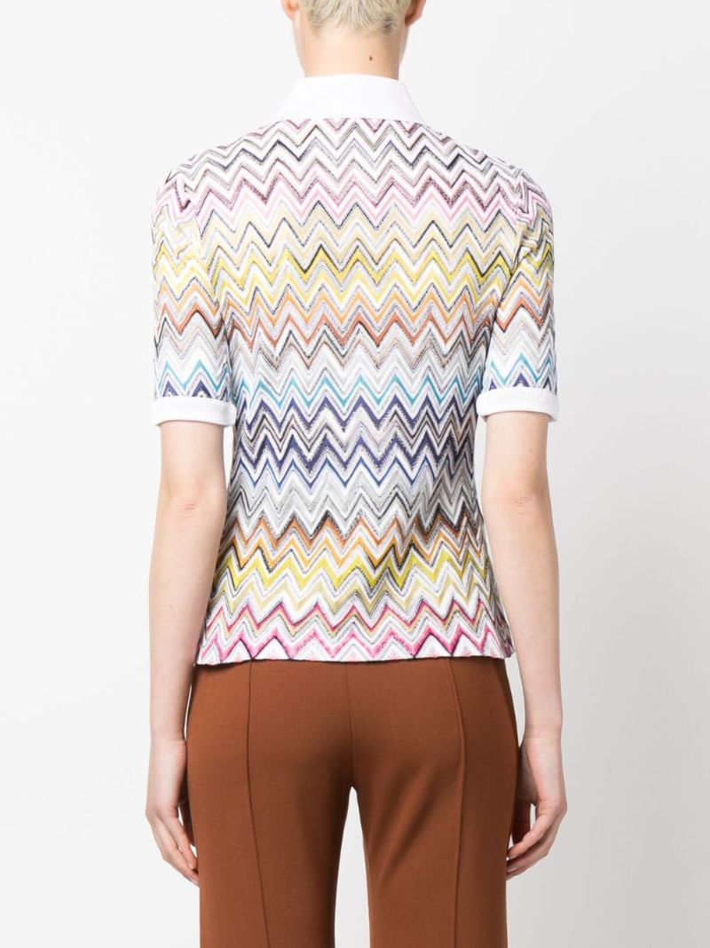 White Zigzag Knitted Short Sleeve Shirt