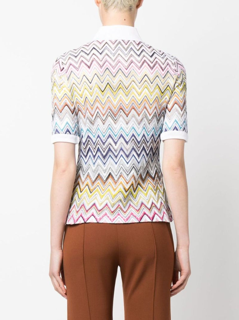 White Zigzag Knitted Short Sleeve Shirt