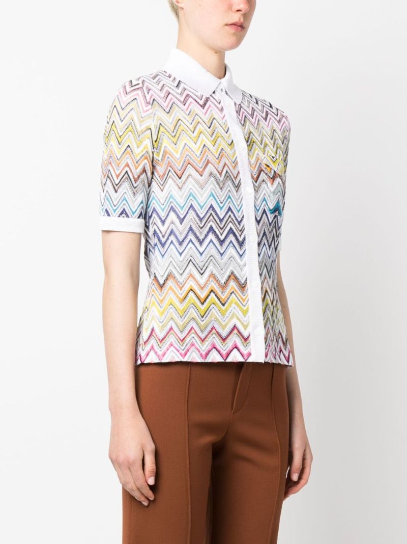 White Zigzag Knitted Short Sleeve Shirt