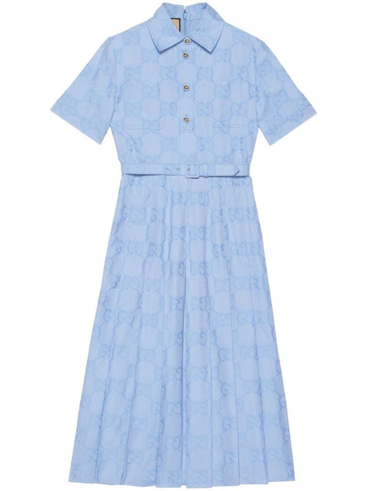 Blue Gg Logo Print Dress