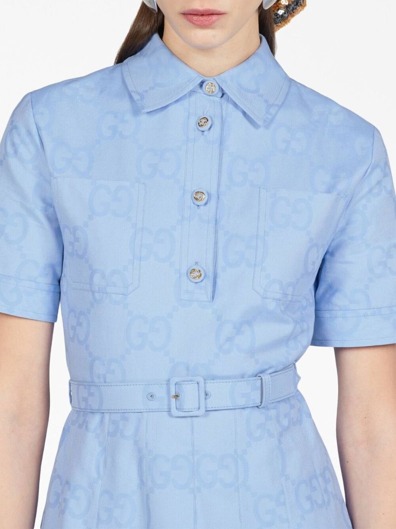 Blue Gg Logo Print Dress