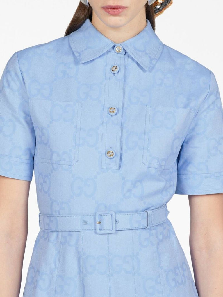 Blue Gg Logo Print Dress
