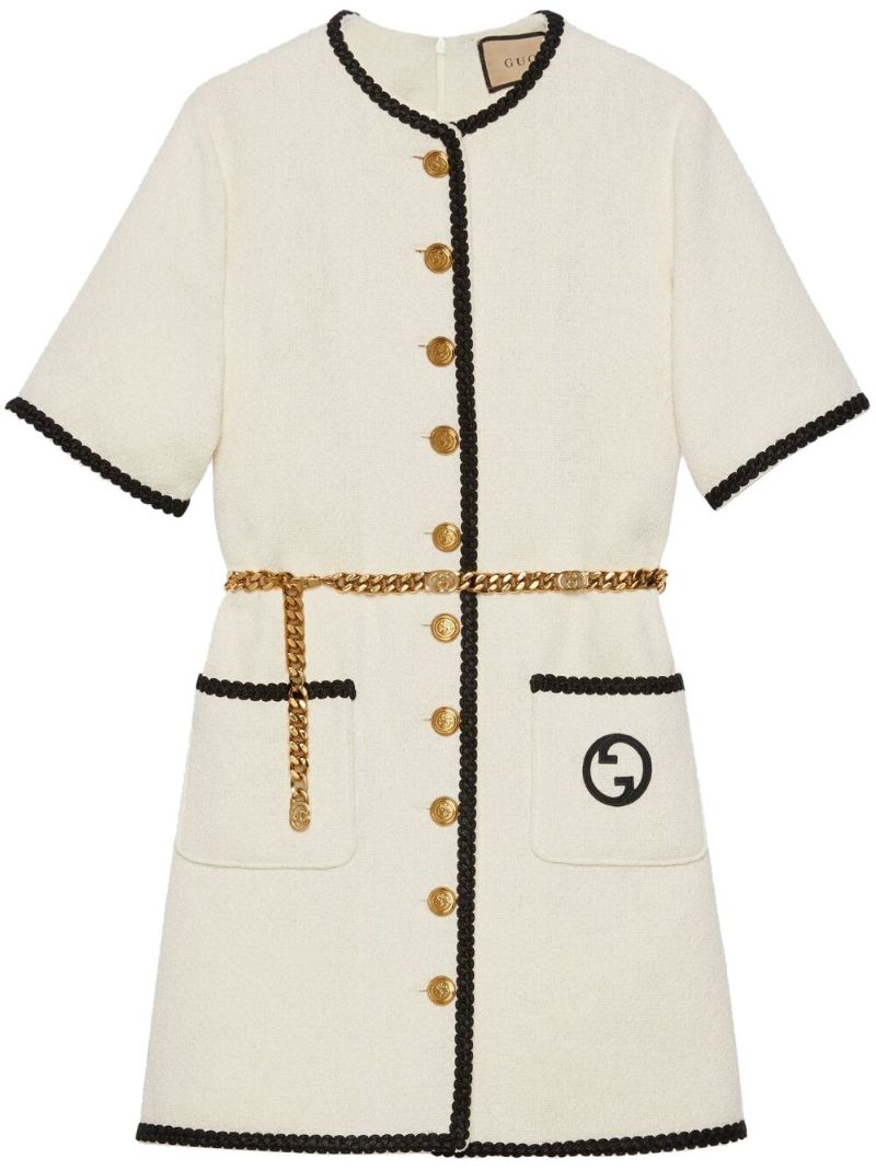 White Retro Tweed Mini Dress
