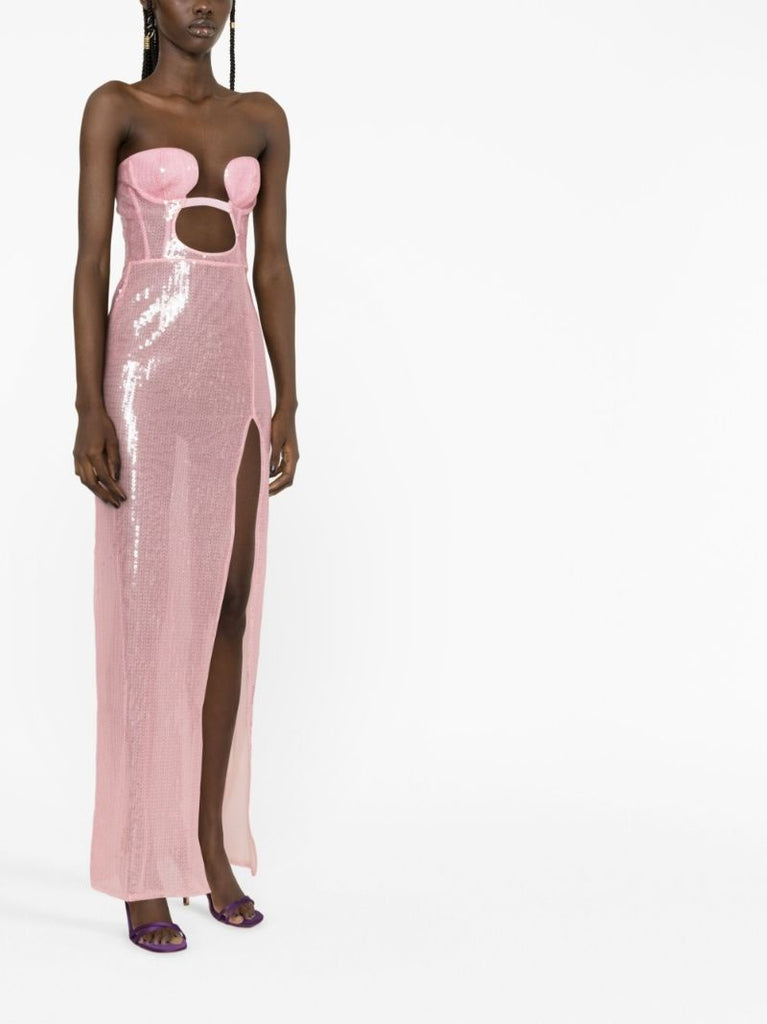 Pink Cut-out Sequinned Maxi Dress