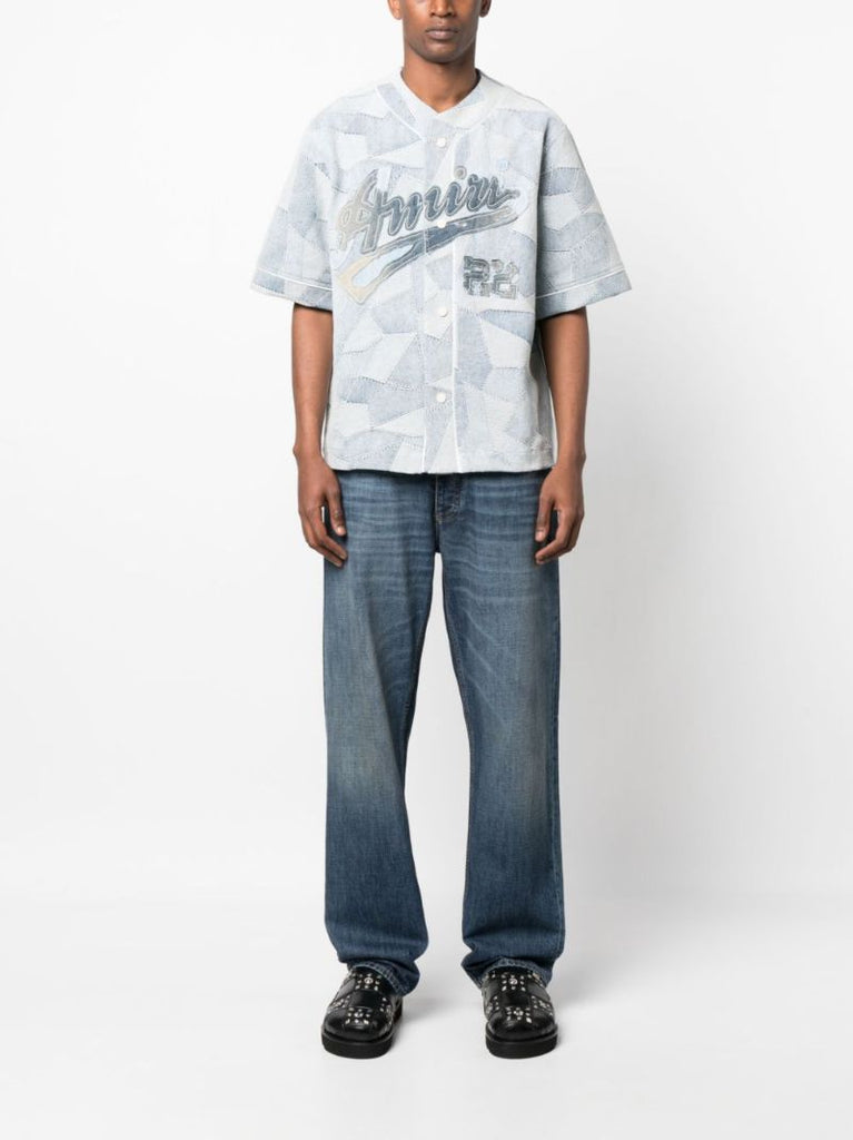 Blue Patchwork Baseball Shirt