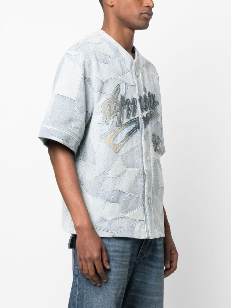 Blue Patchwork Baseball Shirt