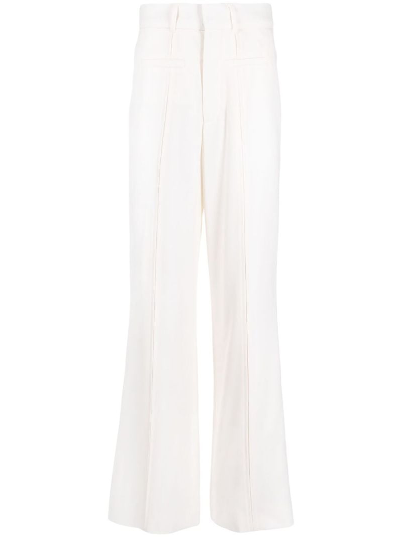 White Pintuck Wool Wide-leg Trousers