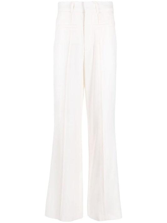 White Pintuck Wool Wide-leg Trousers