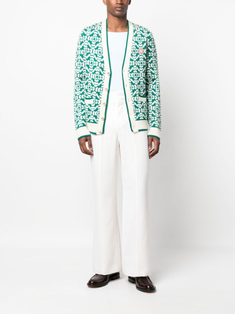 White Pintuck Wool Wide-leg Trousers