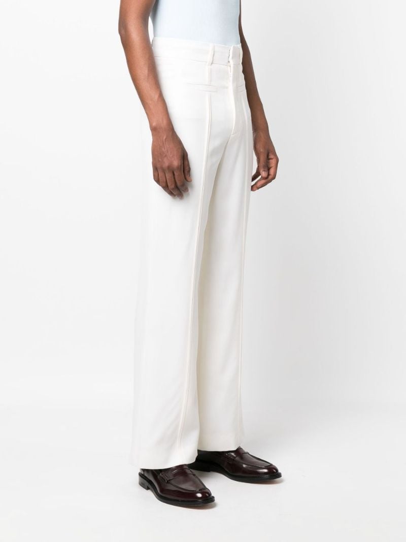 White Pintuck Wool Wide-leg Trousers