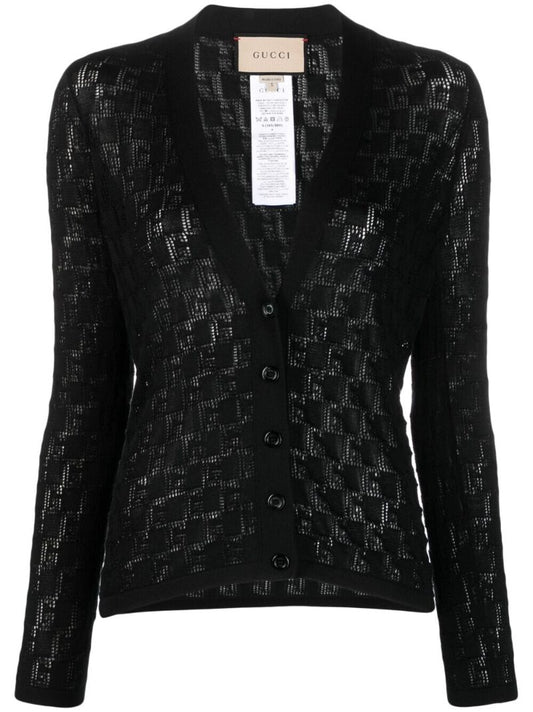 Black Gg Jacquard V-neck Cardigan