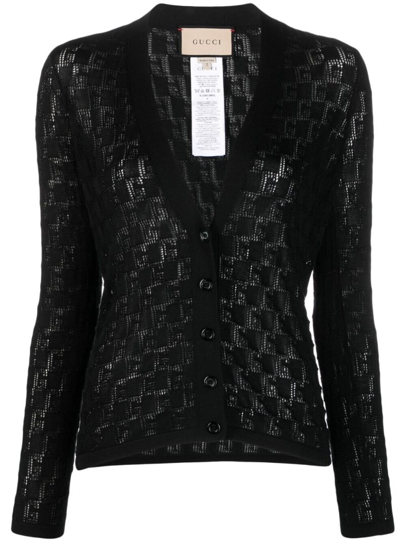 Black Gg Jacquard V-neck Cardigan