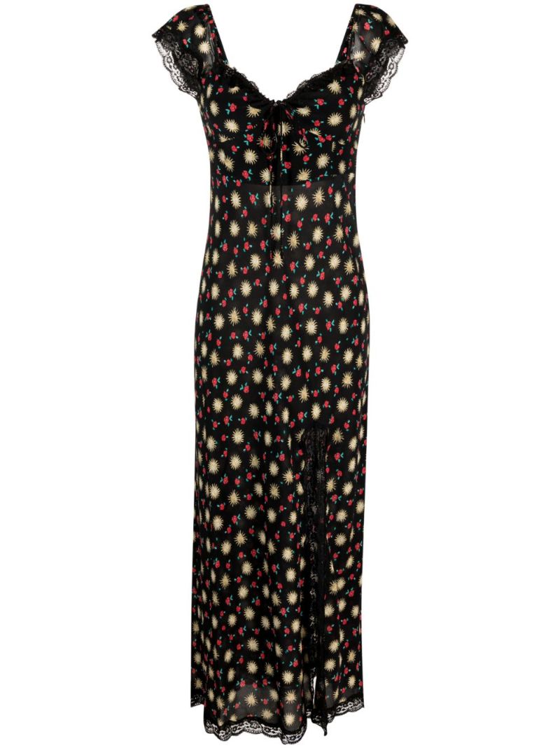 Black Amara Floral Print Silk Midi Dress