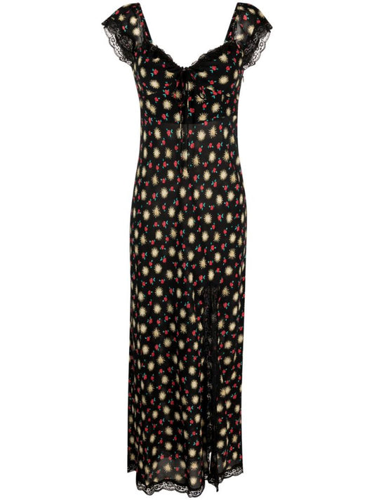 Black Amara Floral Print Silk Midi Dress