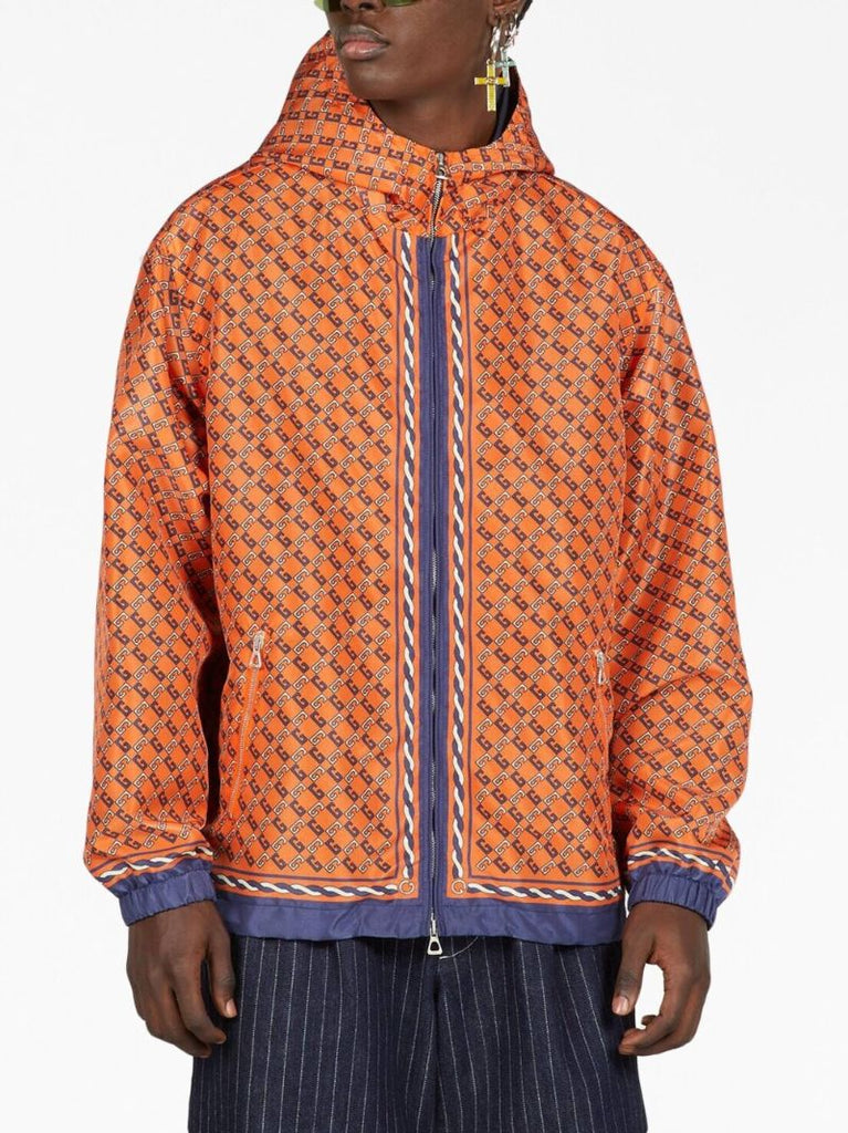 Orange Logo Print Windbreaker